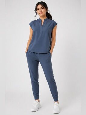 FIGS Scrub Set Blue Steel Sleeveless Top + Jogger Pants Medical Uniform
